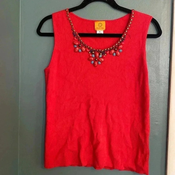 Ruby Rd - red sweater tank - with beaded neck line - size XL - Picture 1 of 5